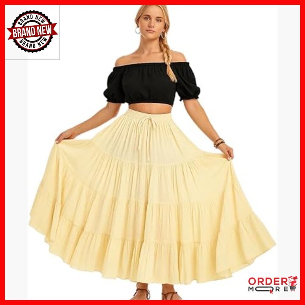 Women's 25 Yard Cotton Maxi Skirt A-Line Pleated Boho Dance Festival